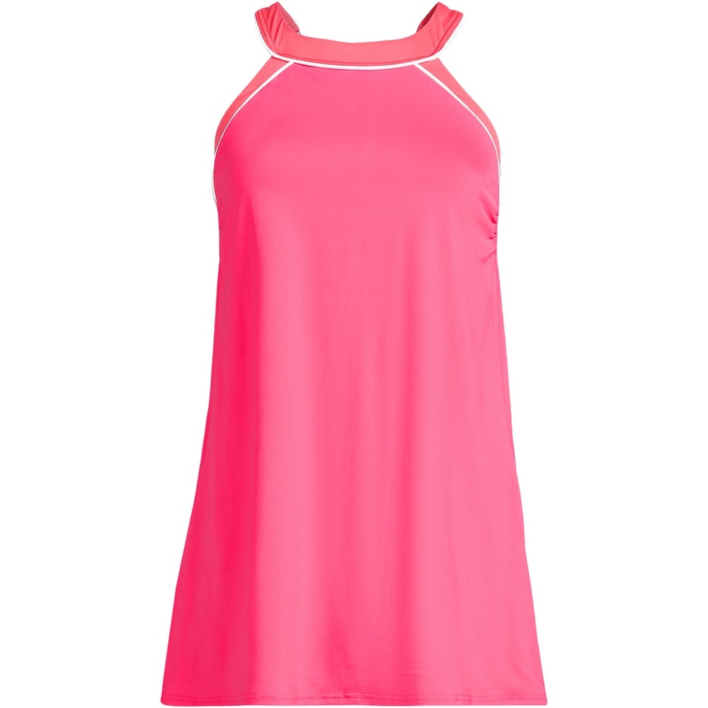 High Neck Swim Dress One Piece Swimsuit (Rouge Pink/Wood Lily) - 14 (R)